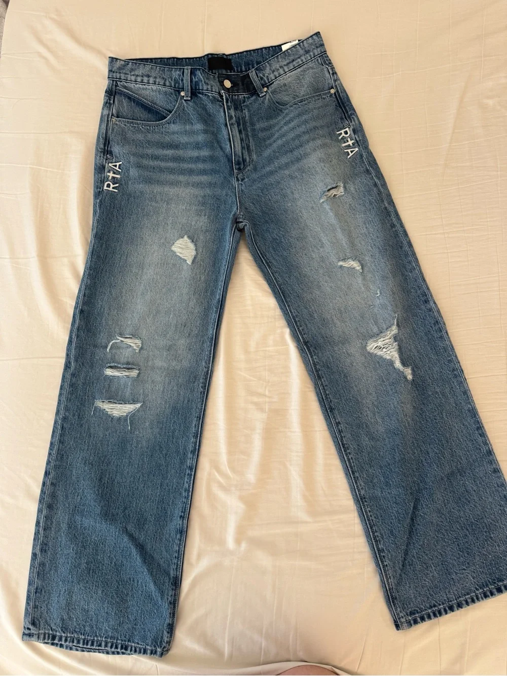 RtA Jonas Distressed Straight-Leg Jeans in Medium Blue